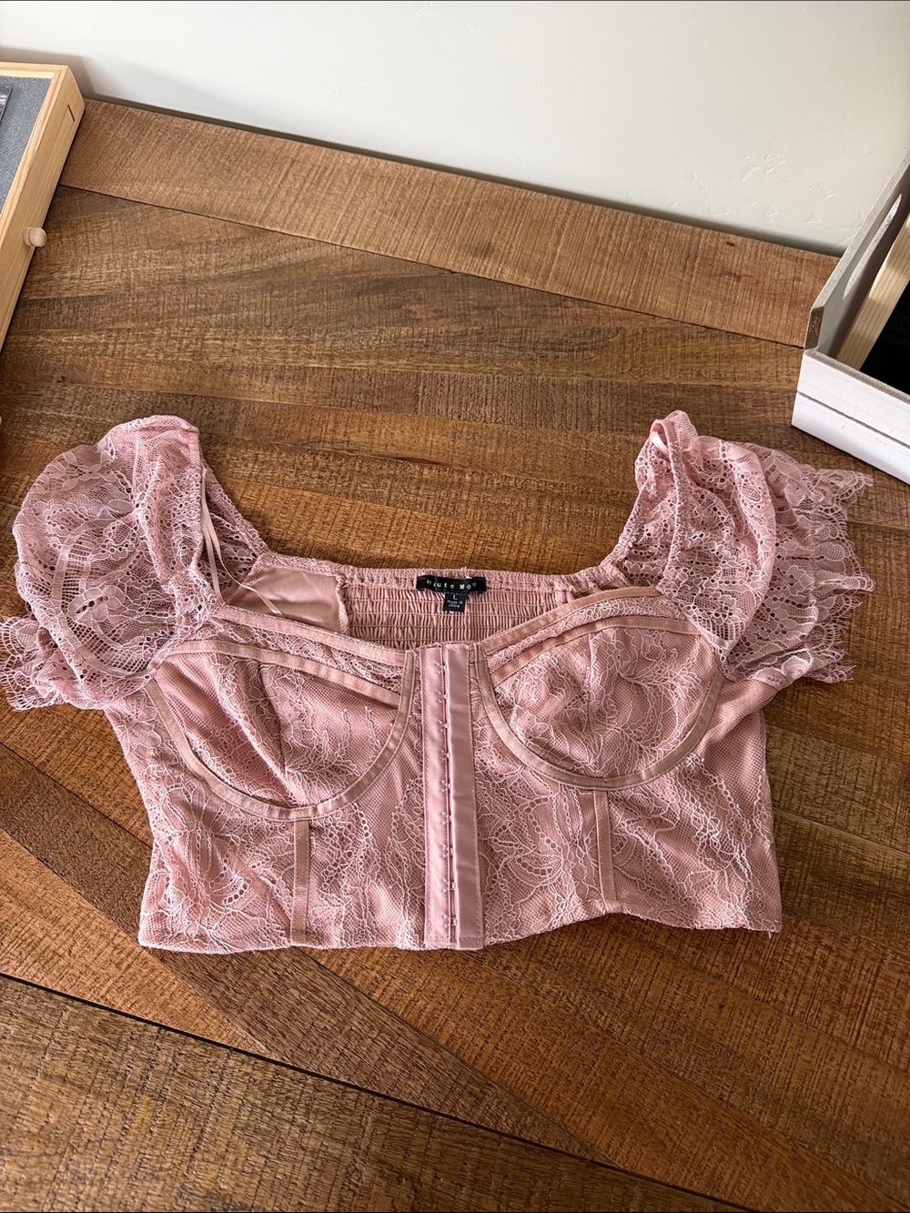 Forever 21 Dusty Rose Lace Corset Crop Top